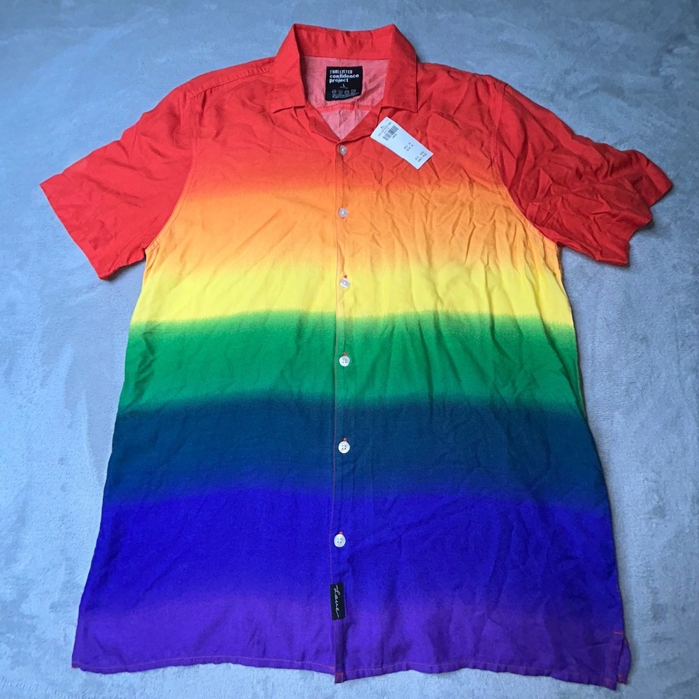 Hollister Rainbow Pride Button Up Shirt Mens Large Viscose Gradient NWT